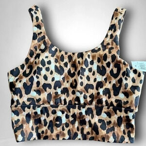 Gottex Wide Band Sport Yoga Workout Bra Leopard Print Small  new